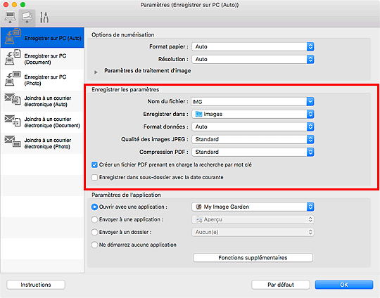 figure : boîte de dialogue Paramètres
